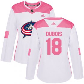 Wholesale Cheap Adidas Blue Jackets #18 Pierre-Luc Dubois White/Pink Authentic Fashion Women\'s Stitched NHL Jersey
