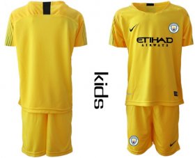 Wholesale Cheap Manchester City Blank Yellow Goalkeeper Kid Soccer Club Jersey