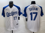 Cheap Men's Los Angeles Dodgers #17 Shohei Ohtani Number White Blue Fashion Stitched Cool Base Limited Jersey