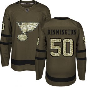 Wholesale Cheap Adidas Blues #50 Jordan Binnington Green Salute to Service Stitched NHL Jersey