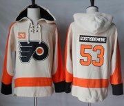 Wholesale Cheap Flyers #53 Shayne Gostisbehere Cream Sawyer Hooded Sweatshirt Stitched NHL Jersey
