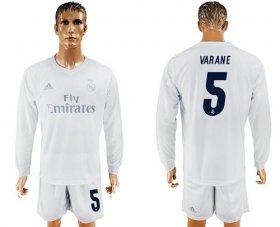 Wholesale Cheap Real Madrid #5 Varane Marine Environmental Protection Home Long Sleeves Soccer Club Jersey