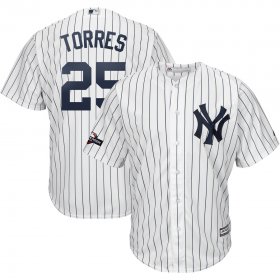 Wholesale Cheap New York Yankees #25 Gleyber Torres Majestic 2019 Postseason Official Cool Base Player Jersey White Navy