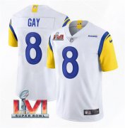 Wholesale Cheap Men's Los Angeles Rams #8 Matt Gay 2022 White Super Bowl LVI Vapor Limited Stitched Jersey