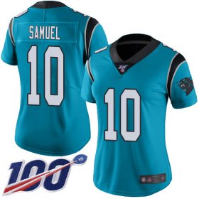 Wholesale Cheap Nike Panthers #10 Curtis Samuel Blue Women\'s Stitched NFL Limited Rush 100th Season Jersey