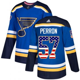 Wholesale Cheap Adidas Blues #57 David Perron Blue Home Authentic USA Flag Stitched NHL Jersey
