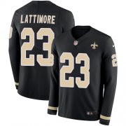 Wholesale Cheap Nike Saints #23 Marshon Lattimore Black Team Color Youth Stitched NFL Limited Therma Long Sleeve Jersey