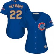 Wholesale Cheap Cubs #22 Jason Heyward Blue 2017 Gold Program Cool Base Women's Stitched MLB Jersey
