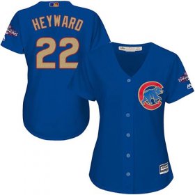 Wholesale Cheap Cubs #22 Jason Heyward Blue 2017 Gold Program Cool Base Women\'s Stitched MLB Jersey