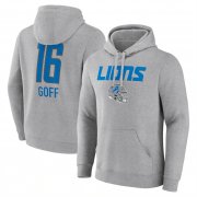 Cheap Men's Detroit Lions #16 Jared Goff Heather Gray Team Wordmark Player Name & Number Pullover Hoodie