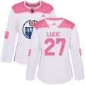Wholesale Cheap Adidas Oilers #27 Milan Lucic White/Pink Authentic Fashion Women's Stitched NHL Jersey