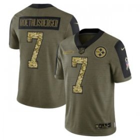 Wholesale Cheap Men\'s Olive Pittsburgh Steelers #7 Ben Roethlisberger 2021 Camo Salute To Service Limited Stitched Jersey