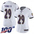 Wholesale Cheap Nike Ravens #29 Earl Thomas III White Women's Stitched NFL 100th Season Vapor Limited Jersey