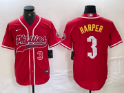 Cheap Men's Philadelphia Phillies #3 Bryce Harper Number Red Cool Base Stitched Baseball Jersey
