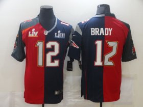 Wholesale Cheap Men\'s Tampa Bay Buccaneers #12 Tom Brady Red Navy Blue Super Bowl Patch Two Tone Vapor Untouchable Stitched NFL Nike Limited Jersey