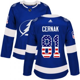 Cheap Adidas Lightning #81 Erik Cernak Blue Home Authentic USA Flag Women\'s Stitched NHL Jersey