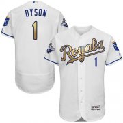 Wholesale Cheap Royals #1 Jarrod Dyson White 2015 World Series Champions Gold Program FlexBase Authentic Stitched MLB Jersey