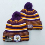 Wholesale Cheap Vikings Team Logo Yellow Purple 100th Season Pom Knit Hat YD