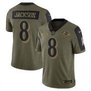 Wholesale Cheap Men's Baltimore Ravens #8 Lamar Jackson Nike Olive 2021 Salute To Service Limited Player Jersey