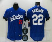 Wholesale Cheap Men's Los Angeles Dodgers #22 Clayton Kershaw Blue #2 #20 Patch City Connect Flex Base Stitched Jersey