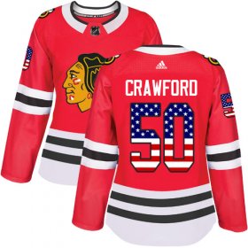 Wholesale Cheap Adidas Blackhawks #50 Corey Crawford Red Home Authentic USA Flag Women\'s Stitched NHL Jersey