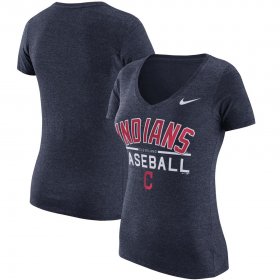 Wholesale Cheap Cleveland Indians Nike Women\'s Practice 1.7 Tri-Blend V-Neck T-Shirt Heathered Navy