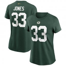 Wholesale Cheap Green Bay Packers #33 Aaron Jones Nike Women\'s Team Player Name & Number T-Shirt Green