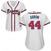 Wholesale Cheap Braves #44 Hank Aaron White Home Women's Stitched MLB Jersey