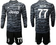 Wholesale Cheap Juventus #77 Buffon Black Goalkeeper Long Sleeves Soccer Club Jersey