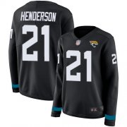 Wholesale Cheap Nike Jaguars #21 C.J. Henderson Black Team Color Women's Stitched NFL Limited Therma Long Sleeve Jersey