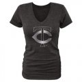 Wholesale Cheap Women's Minnesota Twins Fanatics Apparel Platinum Collection V-Neck Tri-Blend T-Shirt Black