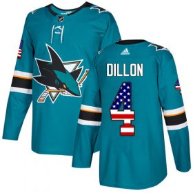 Wholesale Cheap Adidas Sharks #4 Brenden Dillon Teal Home Authentic USA Flag Stitched NHL Jersey