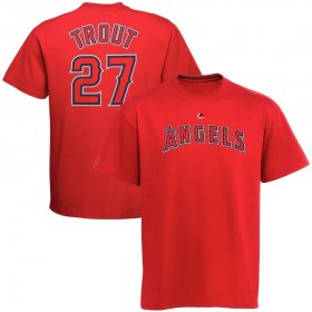Wholesale Cheap Los Angeles Angels #27 Mike Trout Majestic Official Name and Number T-Shirt Red