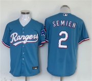 Cheap Men's Texas Rangers #2 Marcus Semien Blue With Patch Cool Base Stitched Baseball Jersey