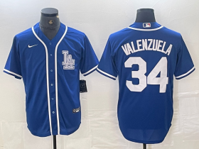 Cheap Men\'s Los Angeles Dodgers #34 Toro Valenzuela Blue Cool Base Stitched Baseball Jersey
