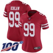Wholesale Cheap Nike 49ers #99 Javon Kinlaw Red Team Color Women's Stitched NFL 100th Season Vapor Untouchable Limited Jersey