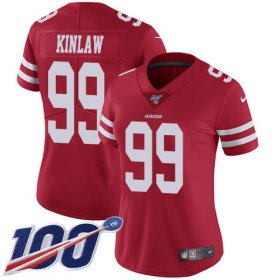 Wholesale Cheap Nike 49ers #99 Javon Kinlaw Red Team Color Women\'s Stitched NFL 100th Season Vapor Untouchable Limited Jersey