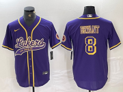 Cheap Men's Los Angeles Lakers #8 Kobe Bryant Purple Cool Base Stitched Baseball Jersey