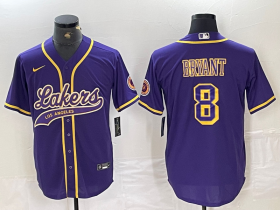 Cheap Men\'s Los Angeles Lakers #8 Kobe Bryant Purple Cool Base Stitched Baseball Jersey