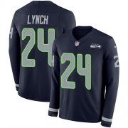 Wholesale Cheap Nike Seahawks #24 Marshawn Lynch Steel Blue Team Color Men's Stitched NFL Limited Therma Long Sleeve Jersey