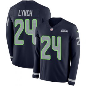 Wholesale Cheap Nike Seahawks #24 Marshawn Lynch Steel Blue Team Color Men\'s Stitched NFL Limited Therma Long Sleeve Jersey