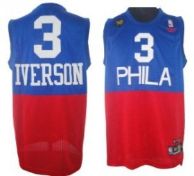 Wholesale Cheap Philadelphia 76ers #3 Allen Iverson Blue With Red 10TH Swingman Jersey