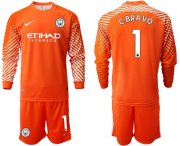 Wholesale Cheap Manchester City #1 C.Bravo Orange Goalkeeper Long Sleeves Soccer Club Jersey