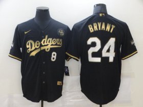 Wholesale Cheap Men\'s Los Angeles Dodgers #8 #24 Kobe Bryant Black Gold Stitched MLB Cool Base Nike Jersey