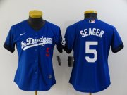 Wholesale Cheap Women's Los Angeles Dodgers #5 Corey Seager Blue 2021 City Connect Number Cool Base Stitched Jersey