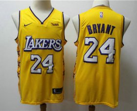Wholesale Cheap Men\'s Los Angeles Lakers #24 Kobe Bryant Yellow 2020 Nike City Edition Swingman Jersey With The Sponsor Logo