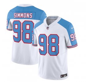 Wholesale Cheap Men\'s Tennessee Titans #98 Jeffery Simmons White Blue 2023 F.U.S.E. Vapor Limited Throwback Football Stitched Jersey