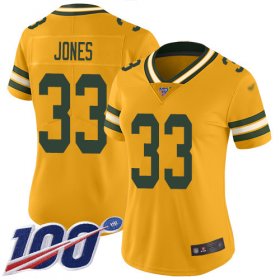 Wholesale Cheap Nike Packers #33 Aaron Jones Gold Women\'s Stitched NFL Limited Inverted Legend 100th Season Jersey
