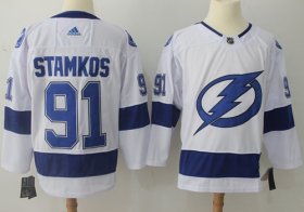 Wholesale Cheap Adidas Lightning #91 Steven Stamkos White Road Authentic Stitched NHL Jersey