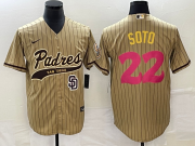 Wholesale Cheap Men's San Diego Padres #22 Juan Soto Tan Pinstripe 2023 City Connect Cool Base Stitched Jersey